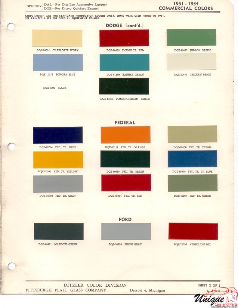1951 Chrysler Fleet Paint Charts PPG 2